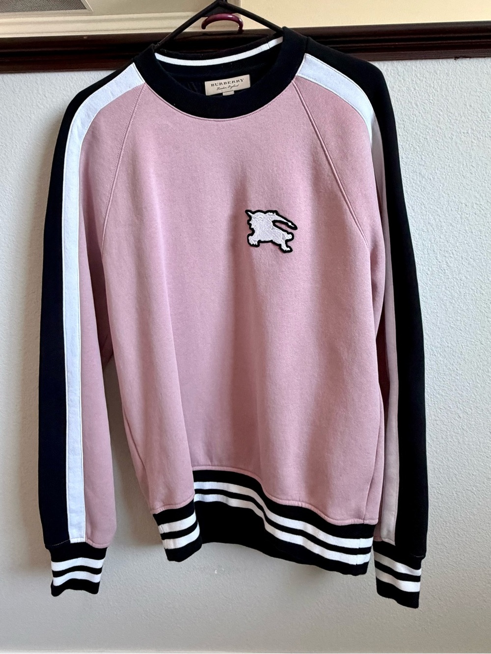 Burberry Pink, Black & White Contrast Crewneck Sweatshirt